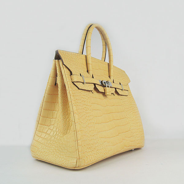 High Quality Fake Hermes Birkin 35CM Crocodile Veins Leather Bag Yellow 6089